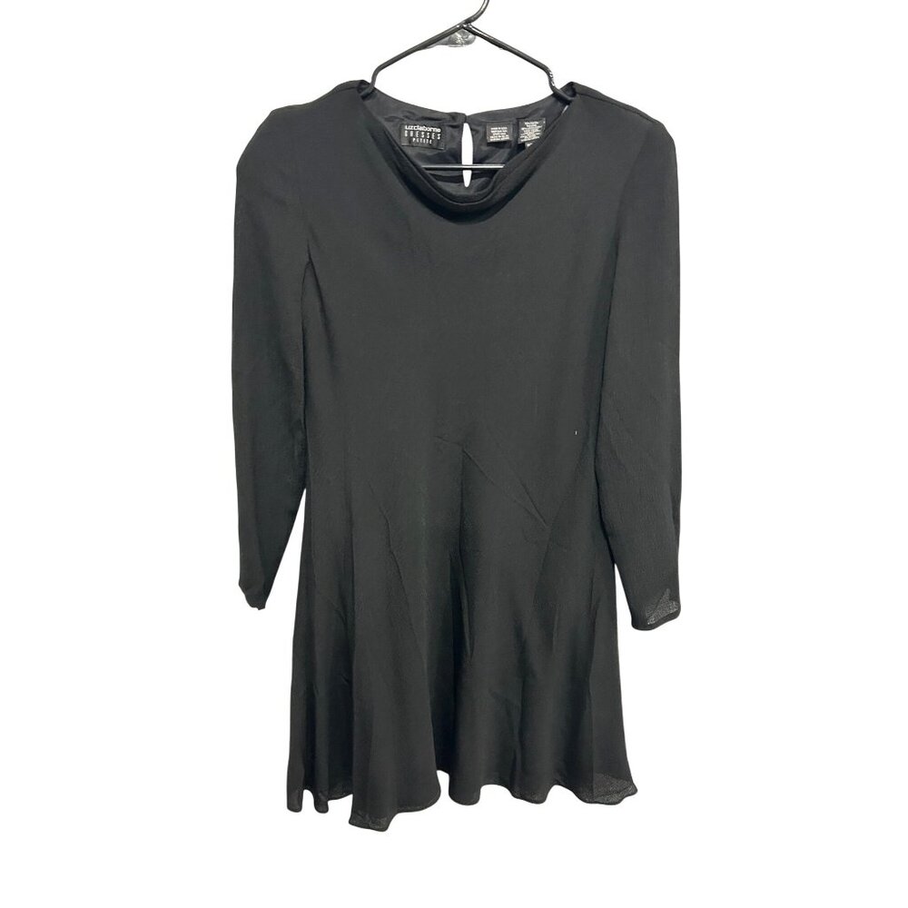 Liz Claiborne Black Long Sleeve Keyhole Back A-Line Dress Tunic  Size 6P Elegant